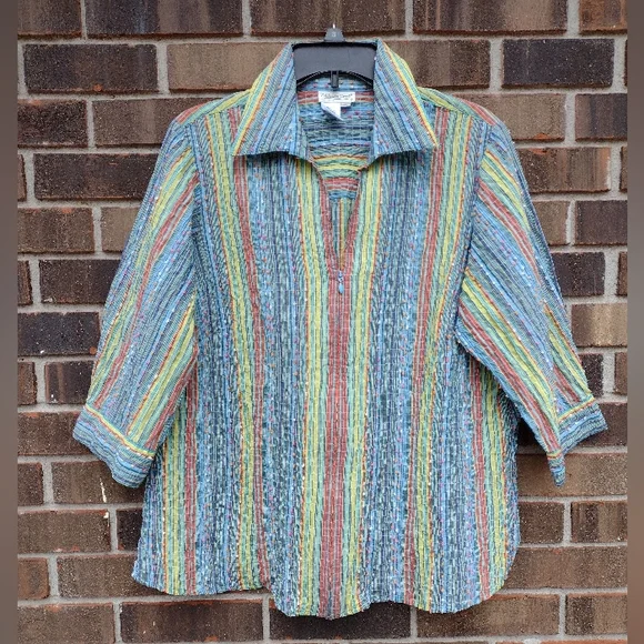 Coldwater Creek Colorful Textured Zip Jacket Lightweight Boho 1X - Picture 2 of 10